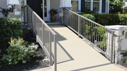 An elegant ramp leading to the front door of a residence